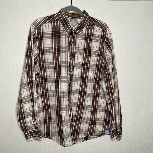 Tommy Bahama Jeans Men’s Large Button Up Long Sleeve Shirt Brown Plaid Cotton - Picture 5 of 12